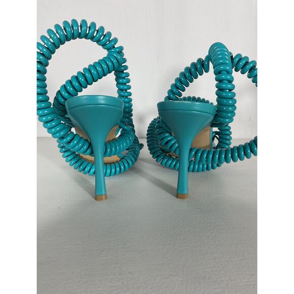 Bottega Veneta Blue Leather And Spiral Rubber Wire Stretch Sandals Size 8 - Picture 5 of 6